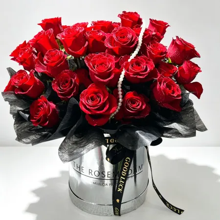 Ewige Liebe · Kuschel-Eimer mit 33 Roten Rosen