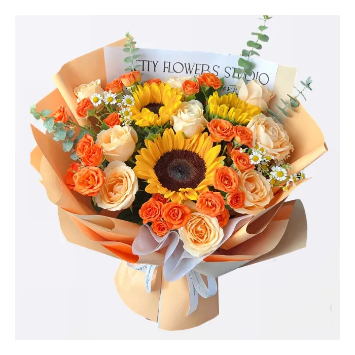 Sonnenblumen- und Champagnerrosenstrauß A275