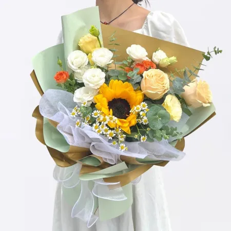 Mélange de Tournesols et Roses Champagne A113