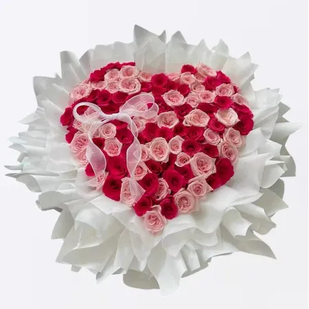 99 Floyd and Pink Rose Mixed Heart-Shaped Bouquet