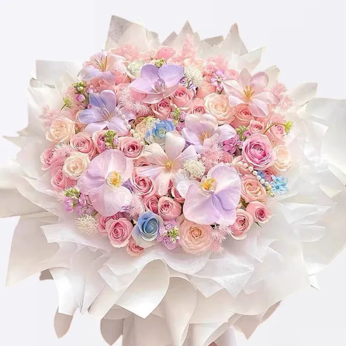 Bouquet Misto 99 Rose Rosa e Orchidee