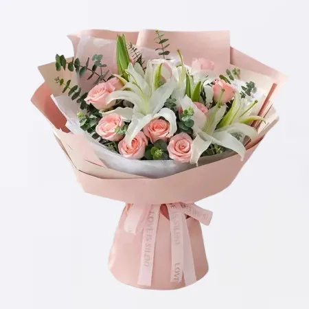 11 Bouquet Misto Rose Rosa e Gigli A273