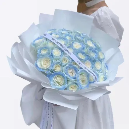 33 Roses Bleu Glacé Brisées A137