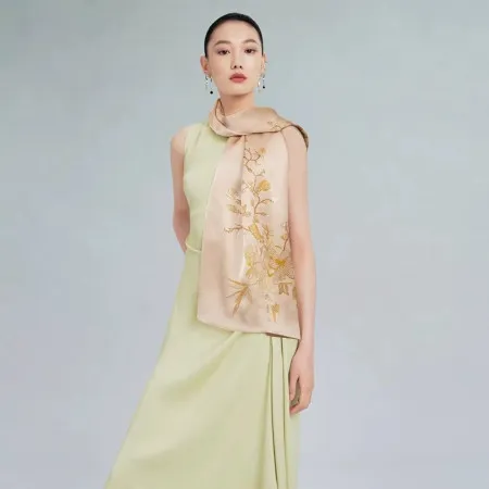 兰花真丝丝巾G113