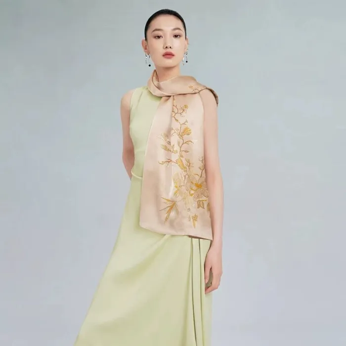 兰花真丝丝巾G113