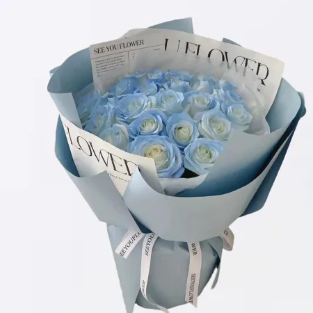 19 Roses Bleu Glacé Brisées A140