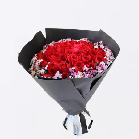 33 Red Roses with Acacia A276