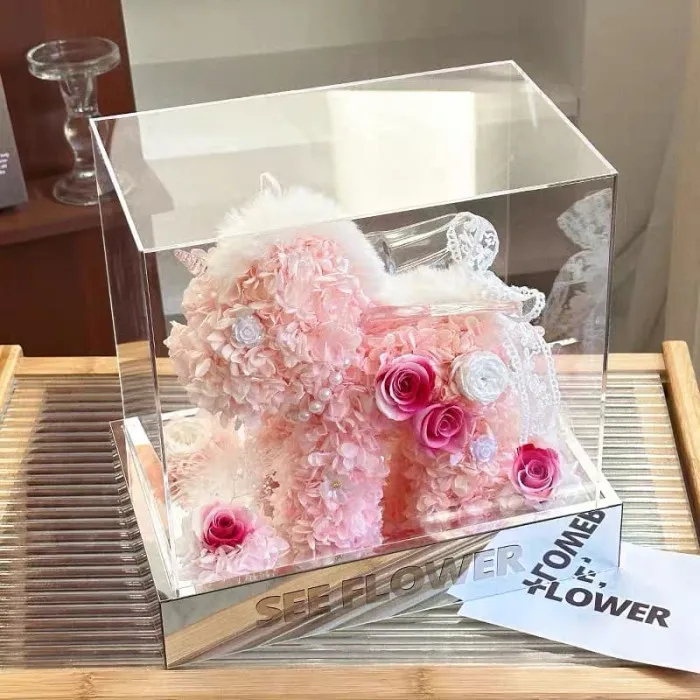 Elegant Pink Preserved Flower Unicorn G123