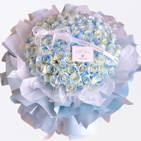 99 Ice Blue Roses Bouquet A209