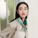 玉兰花真丝丝巾G114