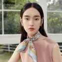 玉兰花真丝丝巾G114