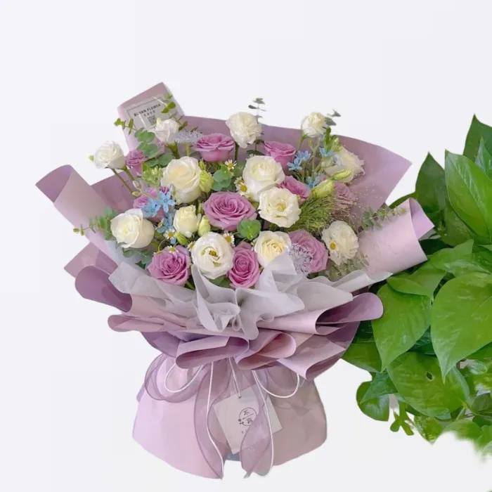 19 Purple and White Rose Bouquet A156