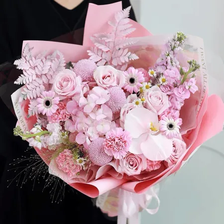 Pink Hydrangea and Pink Rose Mixed Bouquet B110