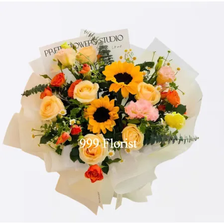 Bouquet di Girasole e Rosa Champagne A275