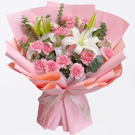 Bouquet di 19 Garofani Rosa & Giglio A235
