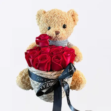 11Bouquet de Roses Teddy Bear Hug A162