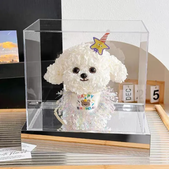 紫陽花のプリザーブドフラワー子犬 G115