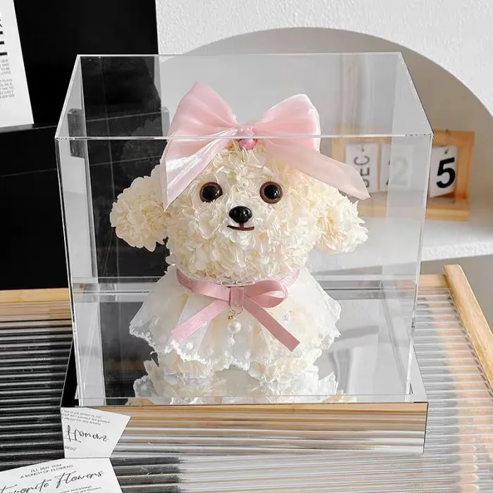 紫陽花のプリザーブドフラワー子犬 G115