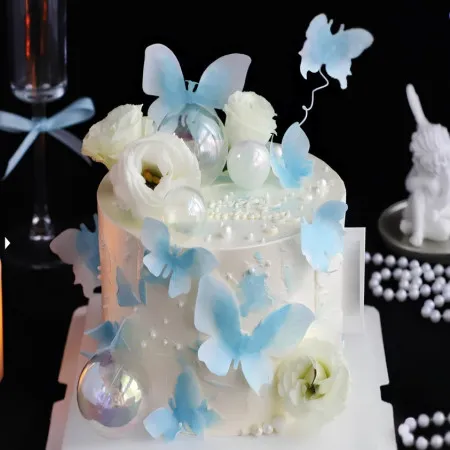 Blue Butterfly Fresh Flower Cake D138
